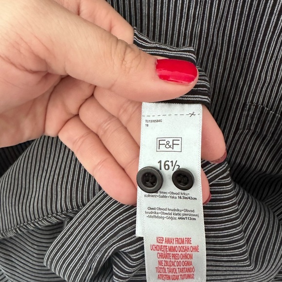 F&f Size L 16.5” Neck Grey Stripped Shirt - Picture 7 of 12